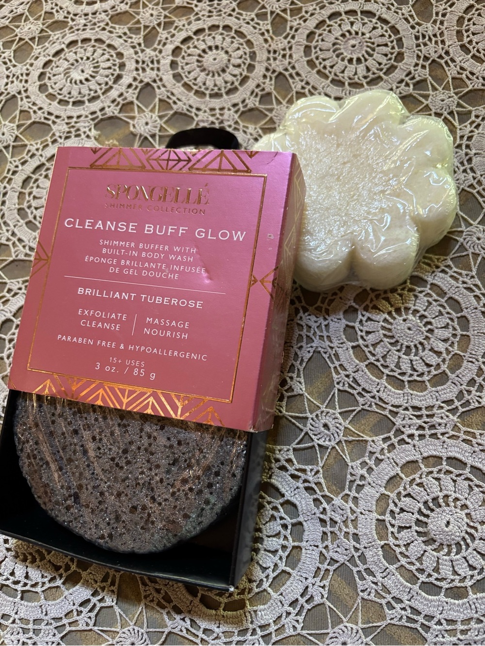 Spongelle Shimmer Cleanse Buff Glow Brilliant Tuberose 15+ Uses New PLUS 1 Extra